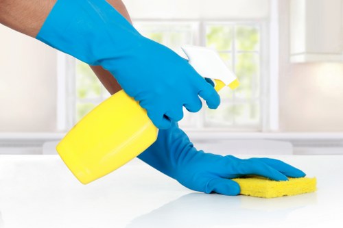 Window cleaner working on residential glass in SE16